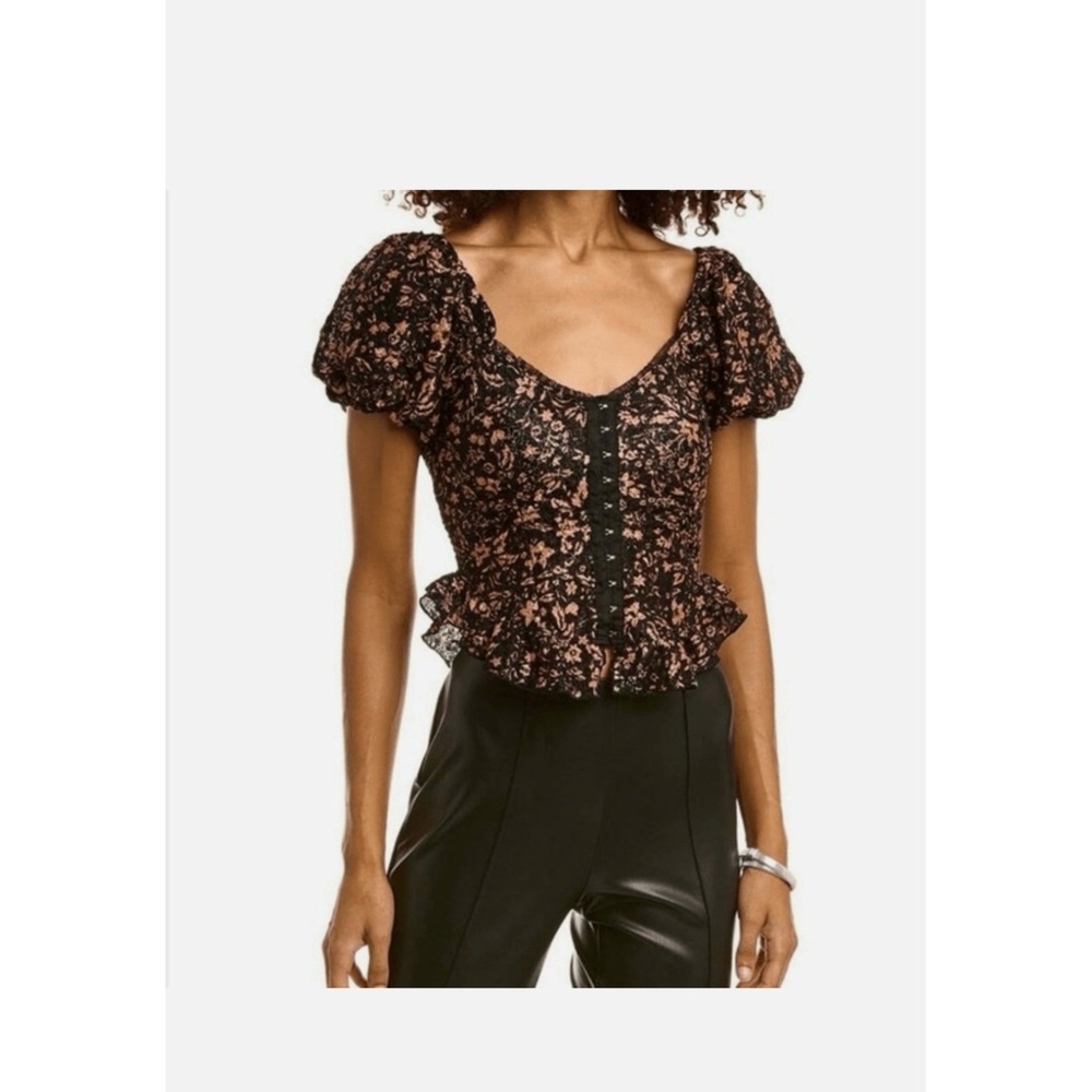 Free People‎ Oh Baby Floral Print Corset Lace Top Size XS - Picture 2 of 14